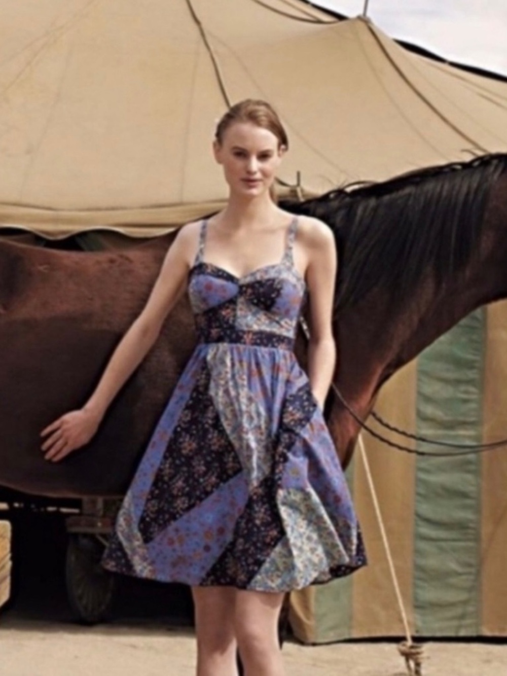 Maeve Anthropologie Vintage Purple Floral Mixed Patchwork Calico Sundress Dress